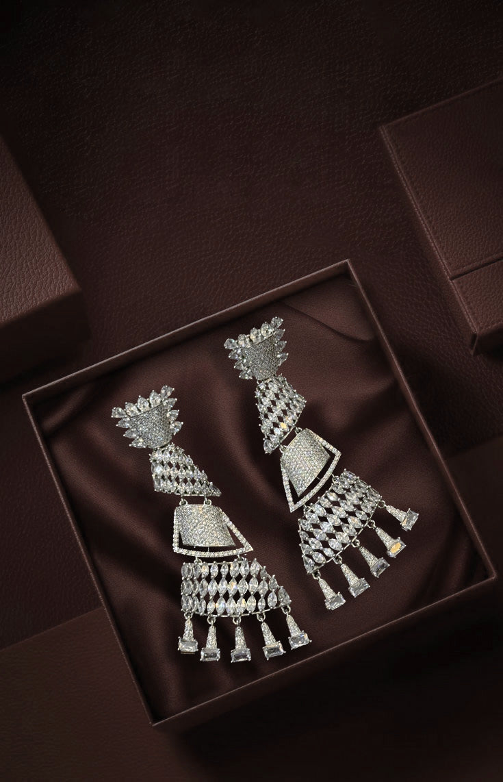 Statement Geometric CZ Stone Earrings